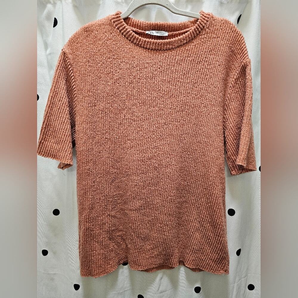Zara salmon pink short-sleeved oversized crewneck ribbed shirt medium
